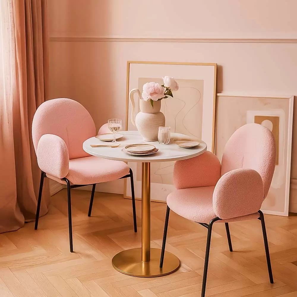 Scaun dining din material boucle pe cadru metalic BUC 281 roz